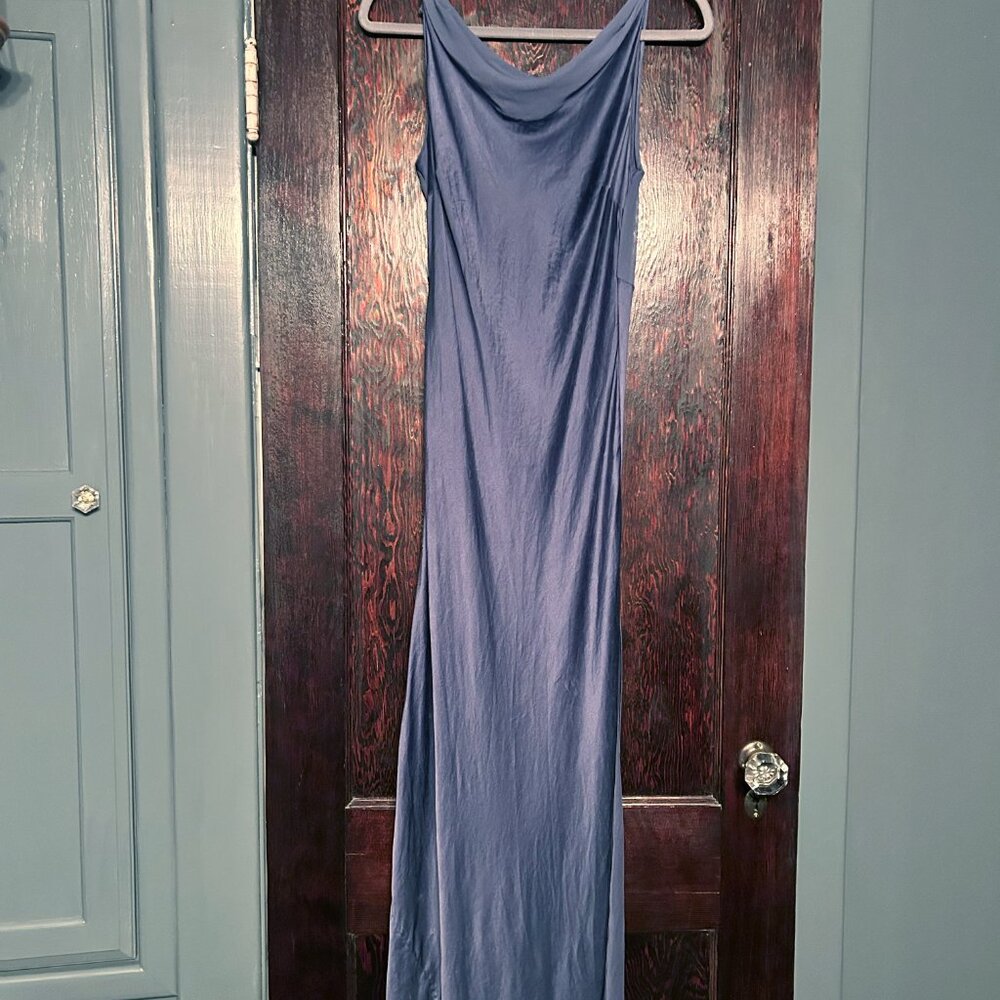 Vintage Victoria's Secret 100% Silk Open Back Gown Deep Blue Small Bridal